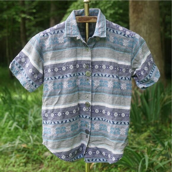 Vintage 90s Little Angels Boy’s Blue Grey Button Up Shirt - Picture 2 of 6